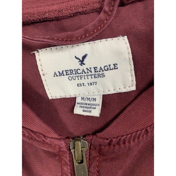 American Eagle Women’s Fall Spring Jacket Chambray Zip Pockets Burgundy Size M - Picture 3 of 7